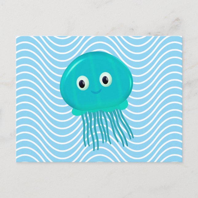 Cute Cartoon Jellyfish In Blue Ocean Postcard (Front)