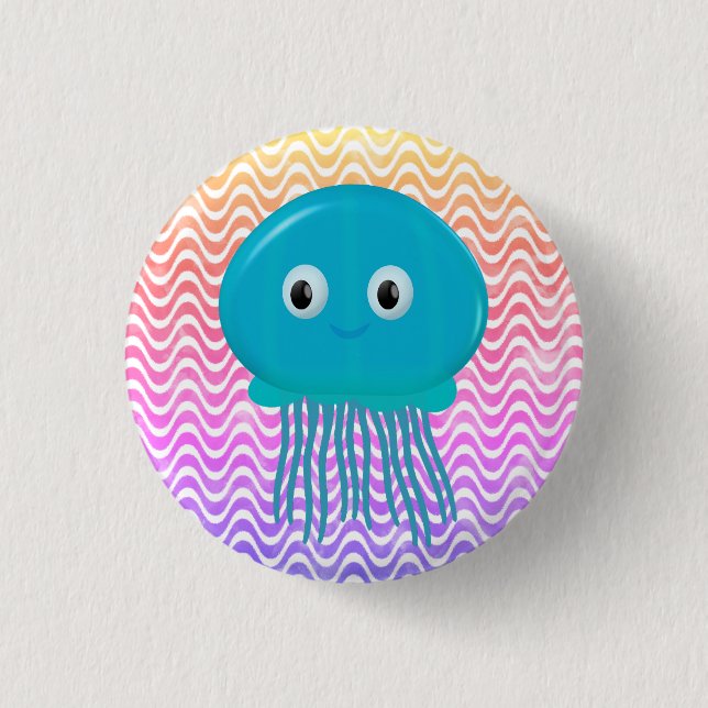 Cute Cartoon Jellyfish In Colourful Ocean 3 Cm Round Badge (Front)