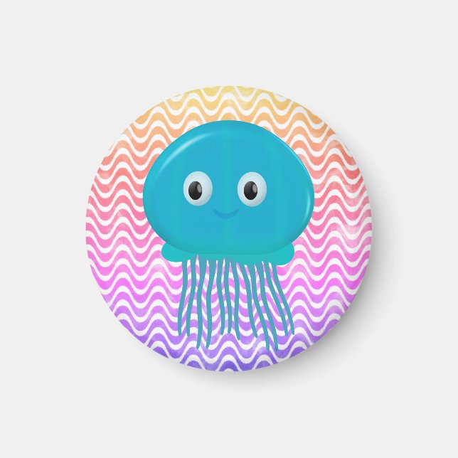 Cute Cartoon Jellyfish In Colourful Ocean Magnet (Front)