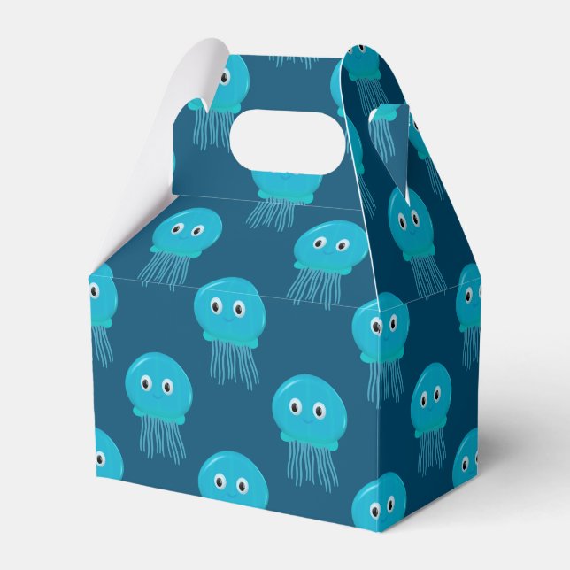 Cute Cartoon Jellyfish Pattern In Blue Ocean Favour Box (Front Side)