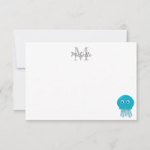 Cute Cartoon Jellyfish Personalised Monogram Card