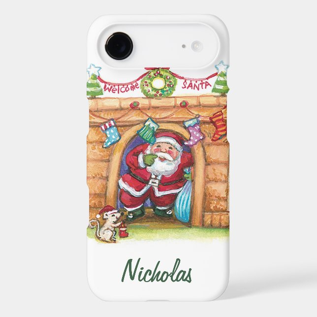 Cute Cartoon Jolly Santa Claus Coming Down Chimney (Back)