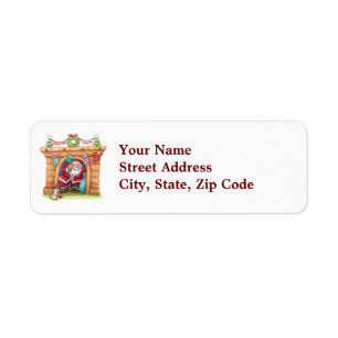 Cute Cartoon Jolly Santa Claus Coming Down Chimney Return Address Label