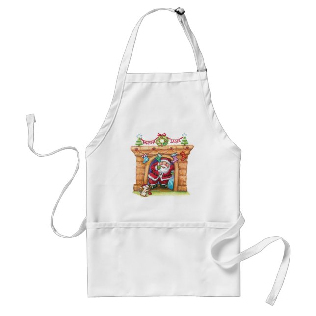 Cute Cartoon Jolly Santa Claus Coming Down Chimney Standard Apron (Front)