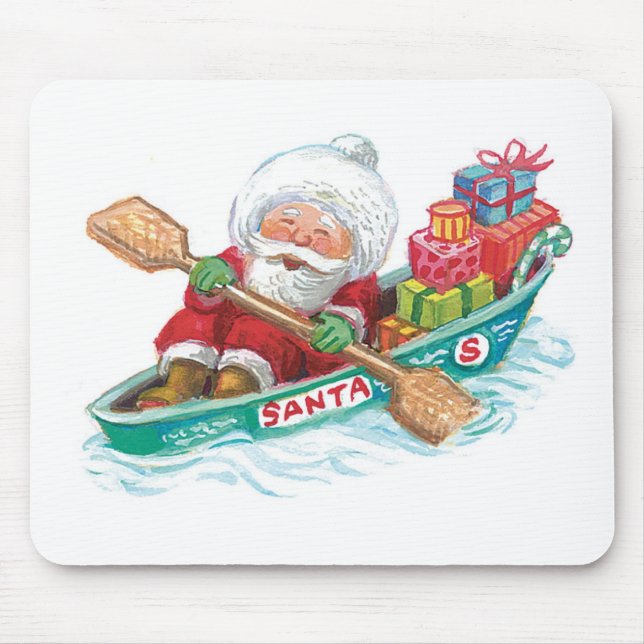 Cute Cartoon Jolly Santa Claus in a Row Boat Mouse Pad (Front)