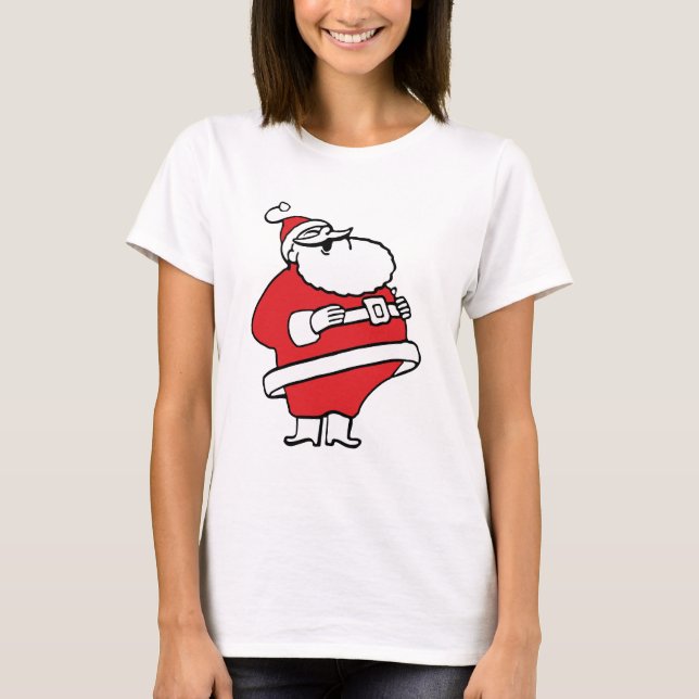 Cute Cartoon Jolly Santa Claus Laughing Ho Ho Ho T-Shirt (Front)