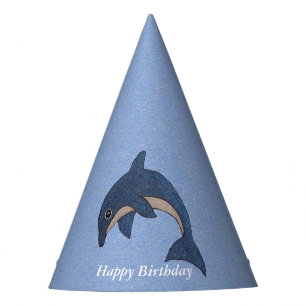 Cute Cartoon Jumping Birthday Blue White Dolphin Party Hat
