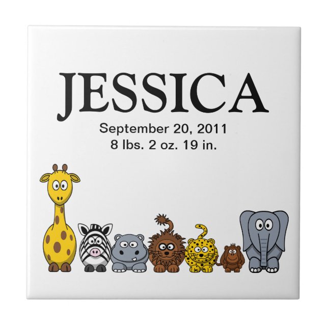 Cute Cartoon Jungle Animals 2 New Baby Name Tile (Front)