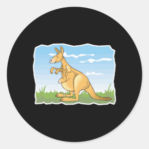 cute cartoon kangaroo and baby classic round sticker