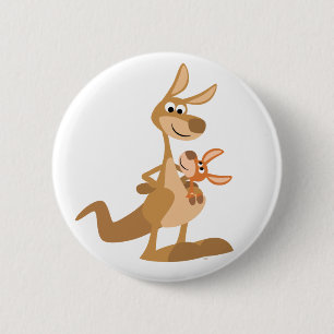 Cute Cartoon Kangaroo Mum and Joey Button Badge
