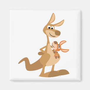 Cute Cartoon Kangaroo Mum and Joey Magnet