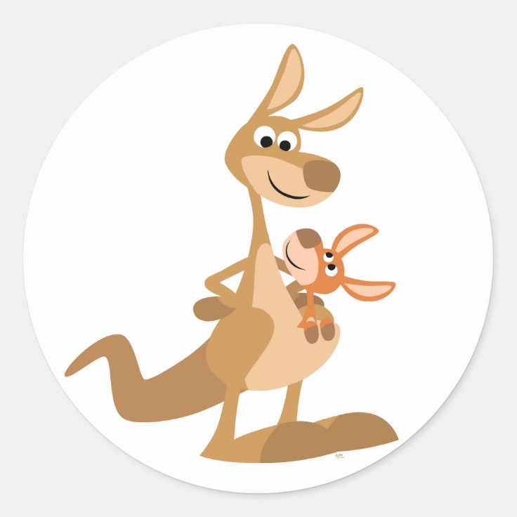 Cute Cartoon Kangaroo Mum and Joey Sticker | Zazzle