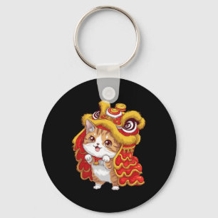Cute Cartoon Kawaii Cat Lion Dancing Chinese New Y Key Ring