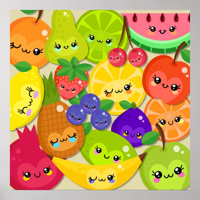 Cute Cartoon Kawaii Happy Summer Fruit Gang Poster (Front)