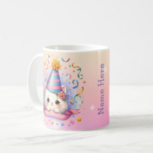 Cute Cartoon Kawaii Kitty Cat Happy Birthday Coffee Mug