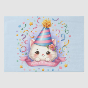 Cute Cartoon Kawaii Kitty Cat Happy Birthday Tissue Paper