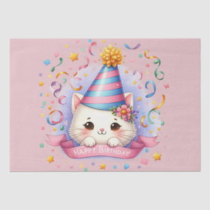 Cute Cartoon Kawaii Kitty Cat Happy Birthday  Tissue Paper