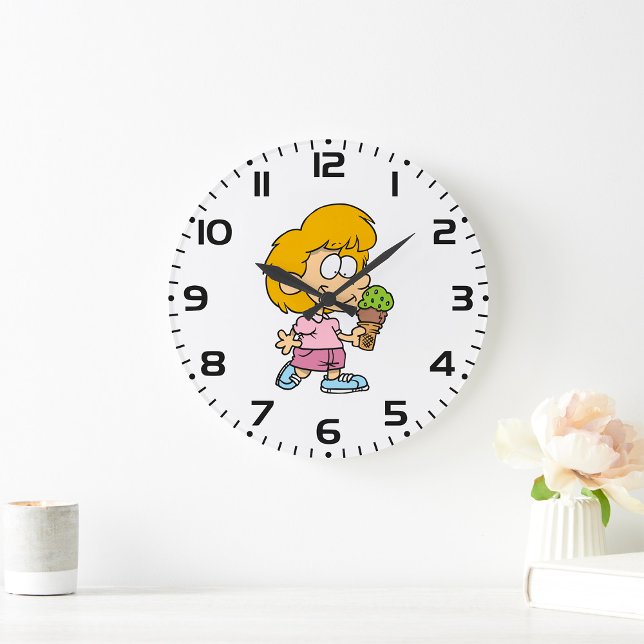 Cute Cartoon Kid Eating Ice Cream Cone Large Clock (Creator Uploaded)