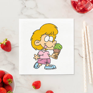 Cute Cartoon Kid Eating Ice Cream Cone Napkin