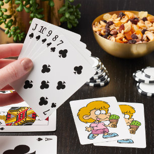 Cute Cartoon Kid Eating Ice Cream Cone Playing Cards