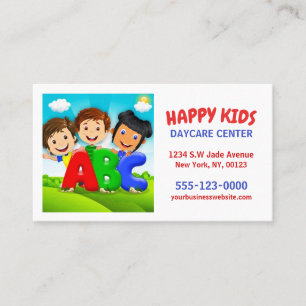 Cute Cartoon Kids Childcare Daycare Babysitter Business Card