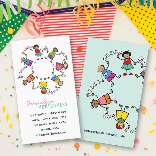 Cute Cartoon Kids Happy Friends Around The World Business Card (Cute Cartoon Kids Happy Friends Around The World Business Card @ fat_fa_tin)
