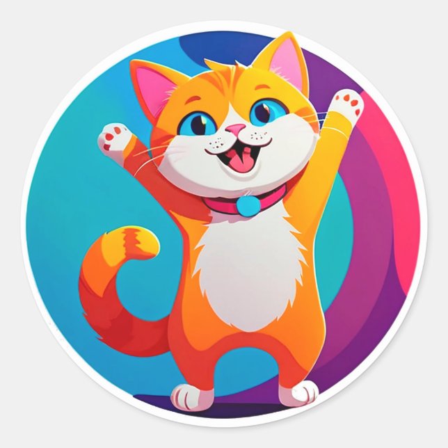 Cute Cartoon Kitten Classic Round Sticker (Front)