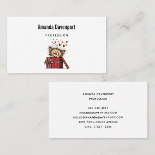 Cute Cartoon Kitten in a Box with Hearts Business Card