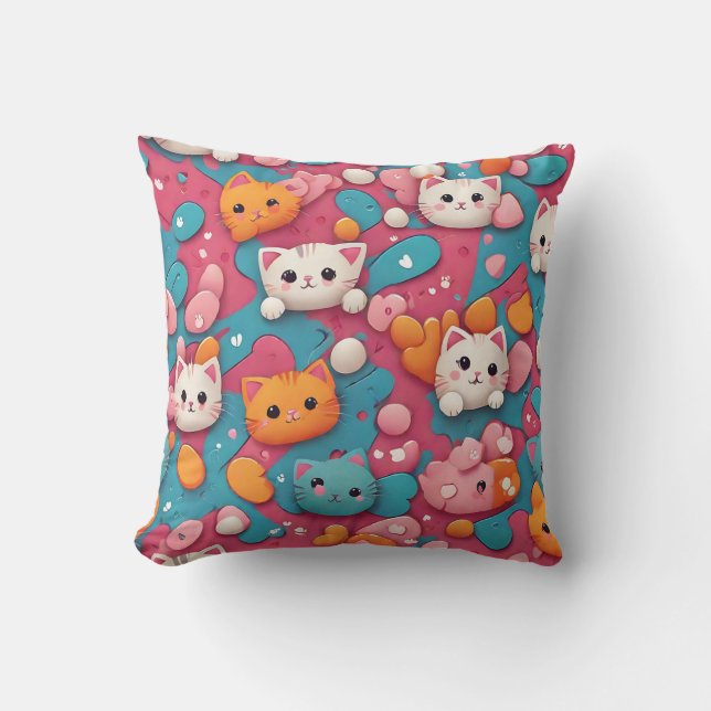 Cute Cartoon Kitten Throw Pillow (Front)