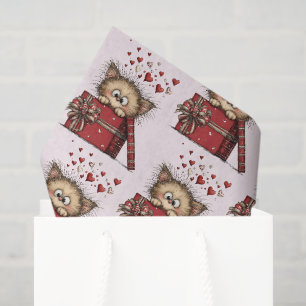 Cute Cartoon Kitten with Hearts Pattern Tissue Paper