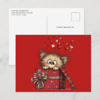 Cute Cartoon Kitten with Hearts