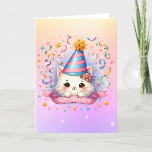 Cute Cartoon Kitty Cat Birthday Greeting Card