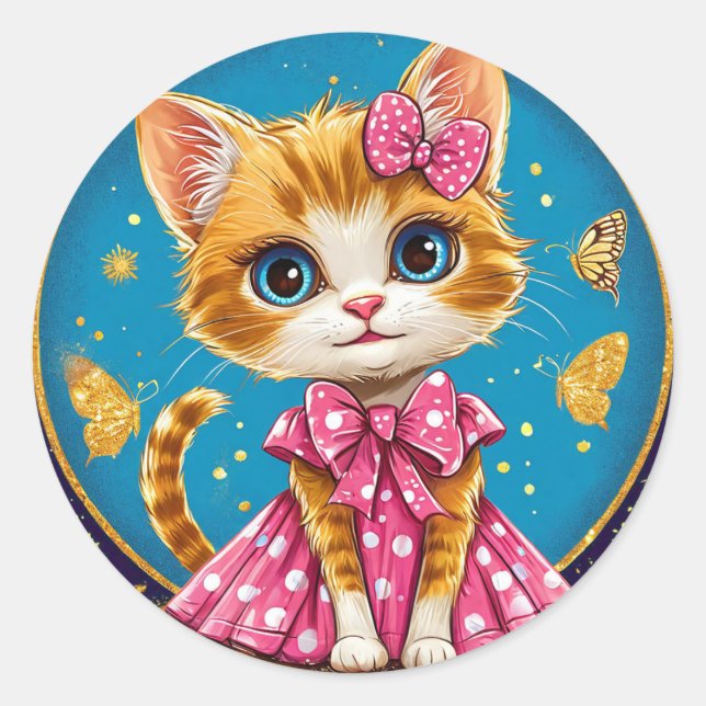 Cute cartoon kitty classic round sticker (Front)