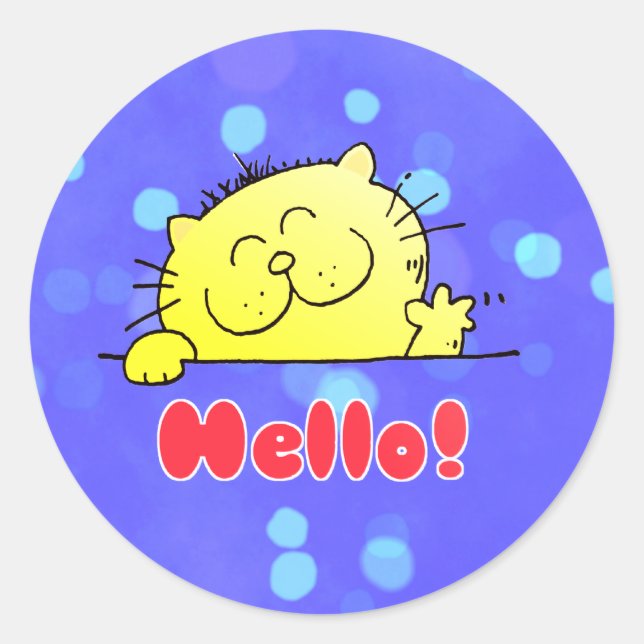 Cute Cartoon Kitty Hello Classic Round Sticker (Front)