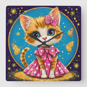 Cute cartoon kitty square wall clock