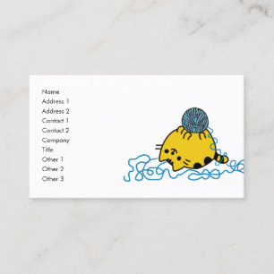 Cute Cartoon Kitty With Yarn Ball Name Card