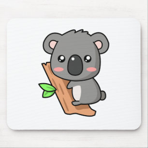 Cute Cartoon Koala Bear on Eucalyptus Tree Mouse Pad