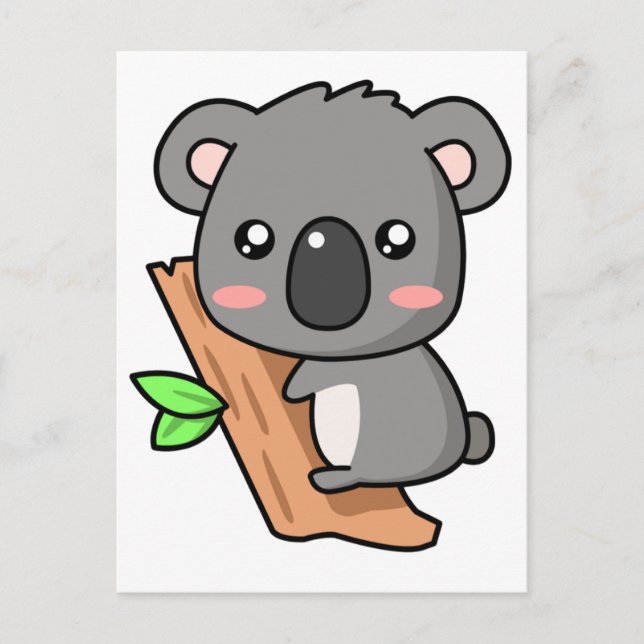 Cute Cartoon Koala Bear on Eucalyptus Tree Postcard (Front)