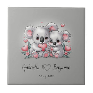 Cute Cartoon Koala Lovers Heart Valentine’s Day Ceramic Tile
