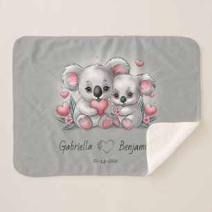 Cute Cartoon Koala Lovers Heart Valentine’s Day Sherpa Blanket