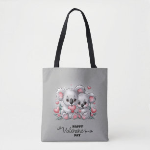 Cute Cartoon Koala Lovers Heart Valentine’s Day  Tote Bag