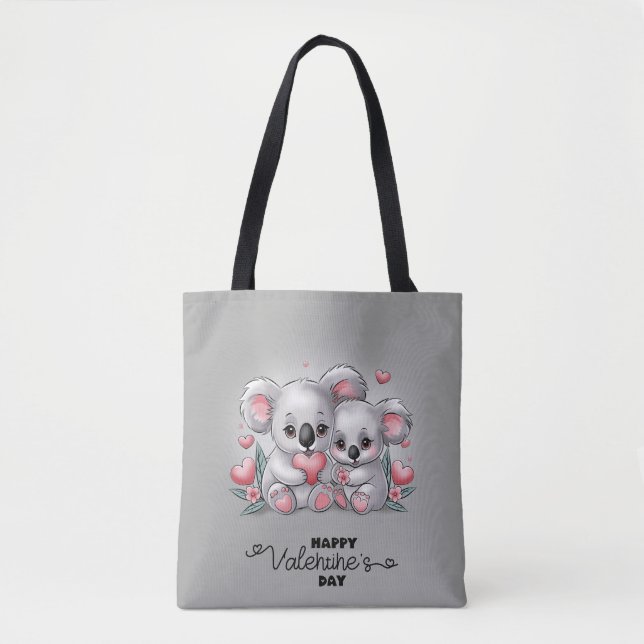 Cute Cartoon Koala Lovers Heart Valentine’s Day  Tote Bag (Front)