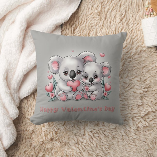 Cute Cartoon Koala Lovers Hearts Valentine’s Day Cushion (Blanket)