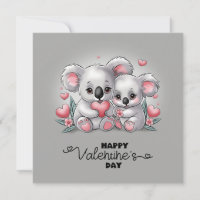 Cute Cartoon Koala Lovers Hearts Valentine’s Day