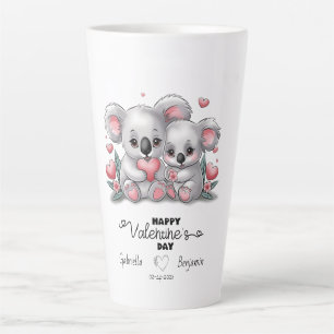 Cute Cartoon Koala Lovers Hearts Valentine’s Day Latte Mug