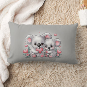 Cute Cartoon Koala Lovers Hearts Valentine’s Day Lumbar Cushion