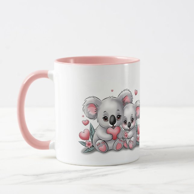 Cute Cartoon Koala Lovers Hearts Valentine’s Day Mug (Left)