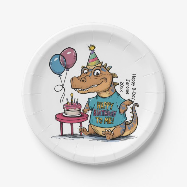 cute cartoon komodo dragon birthday paper plate (Front)