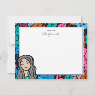 Cute Cartoon Lady with Grey Hair Card