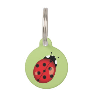 Cute Cartoon Ladybug On Green With Dog's Info Pet Tag
